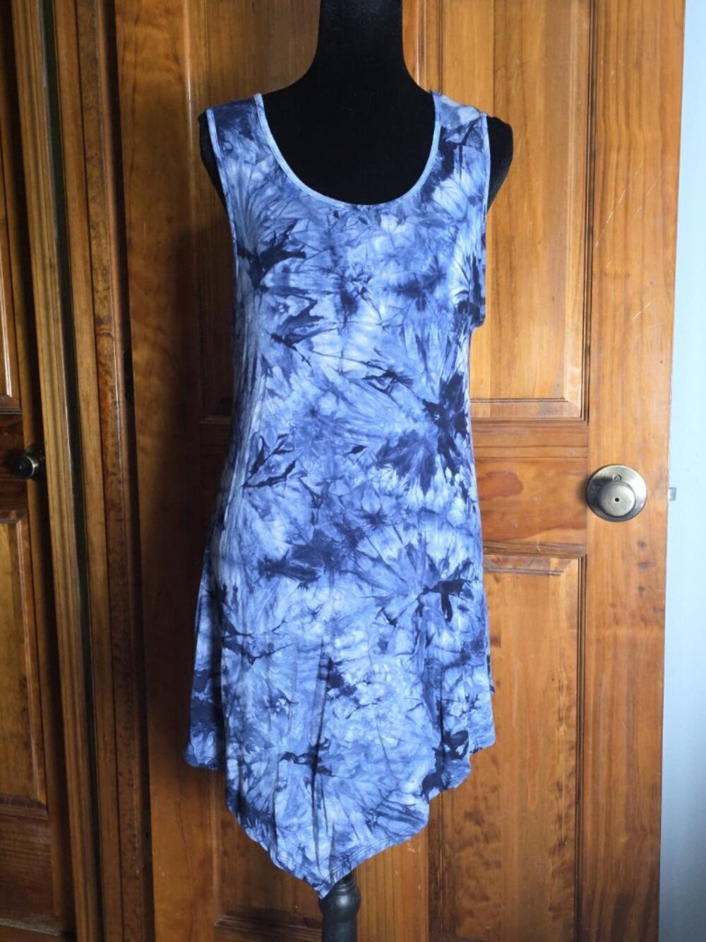 Sleeveless Tie-Dye Tunic Tank Asymmetrical Hemline Top Large